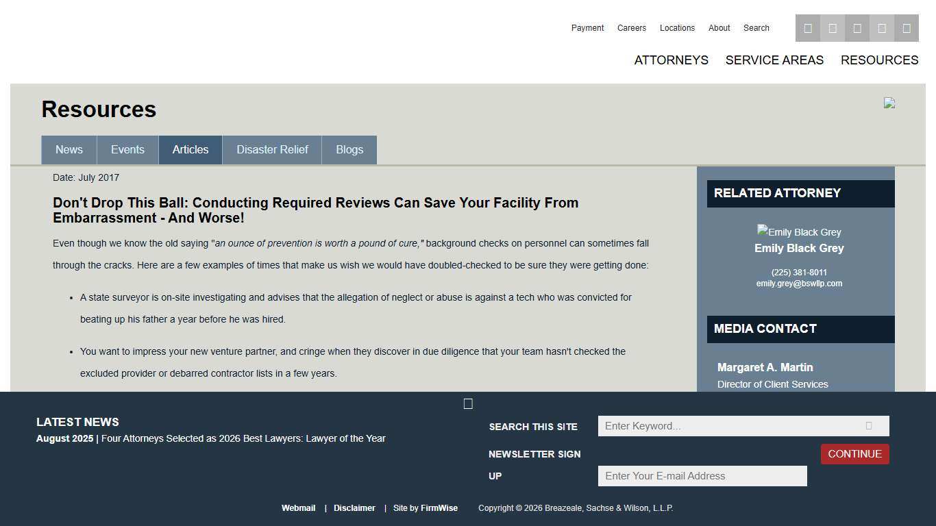 Don’t Drop This Ball: Conducting Required Reviews Can Save Your Facility From Embarrassment - And Worse! Client Alerts Resources Breazeale, Sachse & Wilson - Attorneys at Law Baton Rouge & New Orleans, Louisiana Law Firm