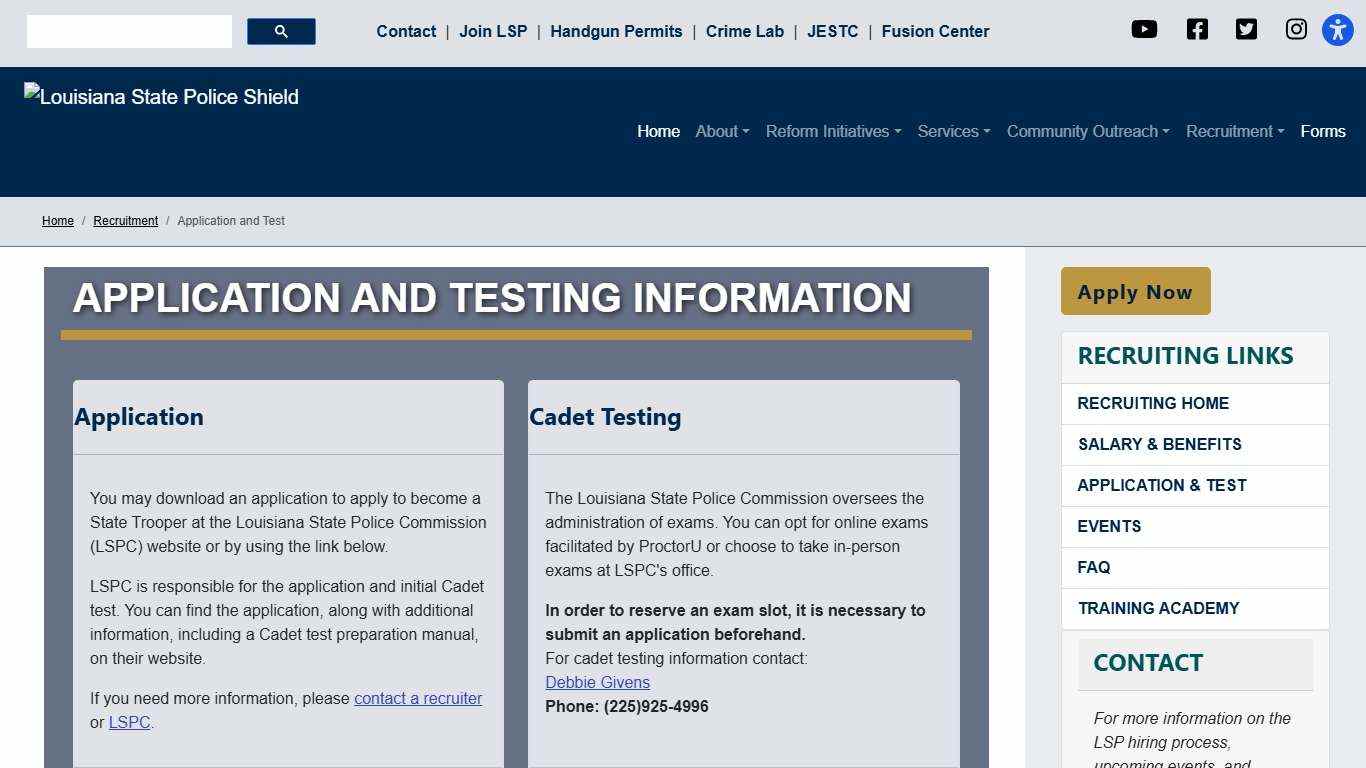 Application and Test - Louisiana State Police